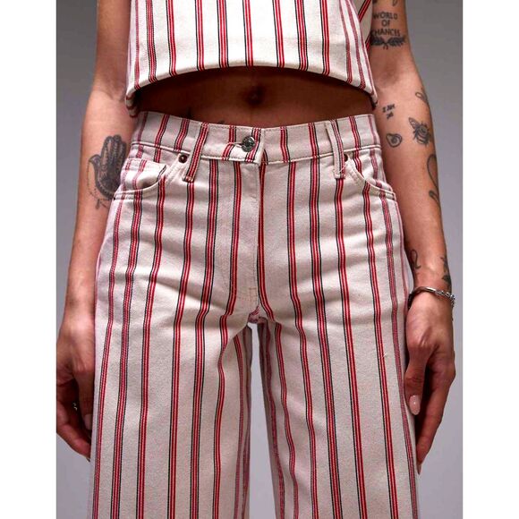 Topshop Denim - TopShop Stripe Mid Rise Wide Leg Jeans Red/White - Size 24x30 NWOT